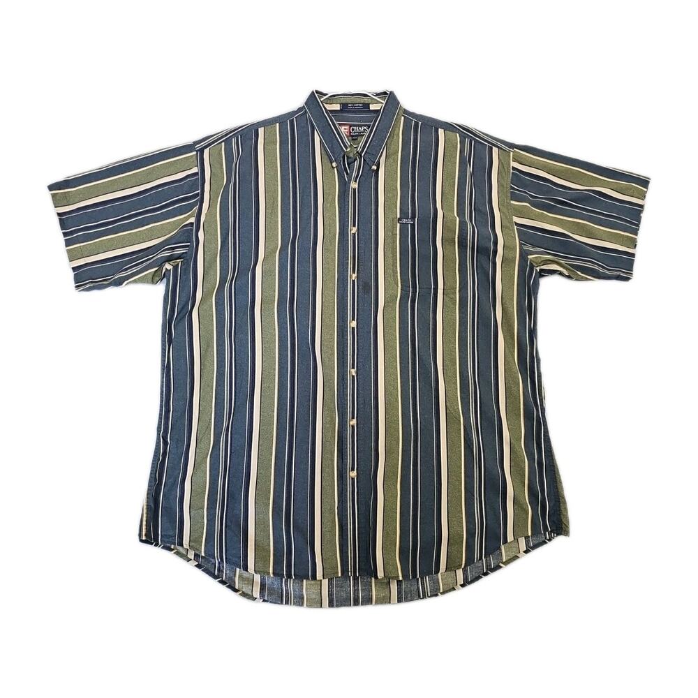 VINTAGE Chaps Ralph Lauren Men Sz 2XLT Vertical Stripes Block SHIRT SHORT Sleeve